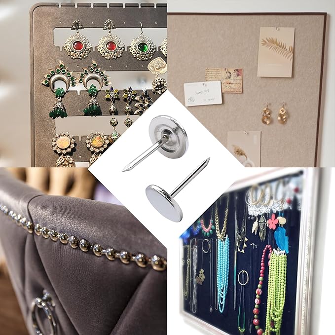 200Pcs Flat Head Upholstery Tacks Home Furniture Decor Tack Upholstery Nails Flat Push Pins Flat Thumb Tacks Silver (11mmx17mm)