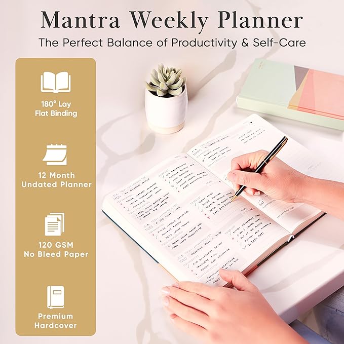 Mantra Planner 2026 Planner, Daily Journal & Gratitude Journal All-In-One with To Do List, Self Care Prompts & Habit Tracker - 7 x 10 - Evening