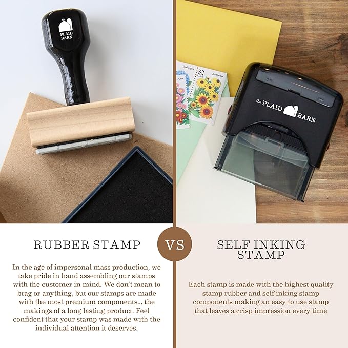 Address Stamp - Custom Stamps for Mailing I Create Personalized Name and Return Address I Up to 3 Lines of Text I Includes Ink Color Options I Self Inking and Wooden Rubber Stamp Options (Fancy Font)