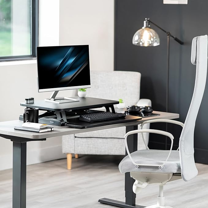 VIVO 26 inch Desk Converter, K Series, Height Adjustable Sit to Stand Riser, Dual Monitor and Laptop Workstation with Keyboard Tray, Black, DESK-V026KB