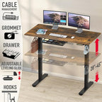 SHW 55 x 28 Inches Electric Height Adjustable Standing Desk with Drawer and Memory Preset, Rustic Brown