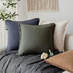 Foindtower Set of 2 Decorative Linen Fringe Throw Pillow Covers Boho Farmhouse Cushion Cover with Tassels Soft Accent Pillowcase for Couch Sofa Bed Living Room Home Decor,26×26 Inch,Dark Olive Green