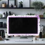 Kingshion 32"-38" Lovely Cute Computer Monitor Cover with Lovely Cute Elastic Pen Pocket Bow-knot TV LCD Screen Monitor Decoration Dust Cover Protector, Lace Fabric - purple