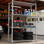 M MZG 4 Tiers Shelf Metal Storage Shelves 2640 lbs Steel Storage Shelving Utility Shelving Unit Steel Organizer Wire Rack for Home,Kitchen,Office,Garage Chrome 17.7" D x 47.2" W x 70.3" H