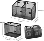 Neudeco Locker Shelf Organizer, Magnetic Pencil Holder, Metal Storage Basket for Whiteboard, Refrigerator, Ideal Cabinet for School, Black (Pack 3L)