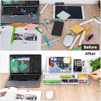 Varhomax Glass Desk Whiteboard with Storage, Desktop Organizer to-do List Memo Notepad Dry Erase White Board for Home Office and School Supplies (White)