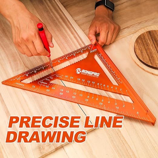 12 Inch Rafter Square, Carpenter Measuring Layout Tool, Aluminum Alloy Triangle Ruler Protractor for Woodworking and Carpentry - Imperial