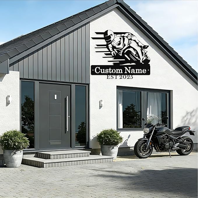 Personalized Motorcycle Metal Sign Custom Biker Name Sign Dirt Bike Wall Decor Motorcycle Home Decor Motorbikes Sign Garage Decor Gifts for Men Husband Rider