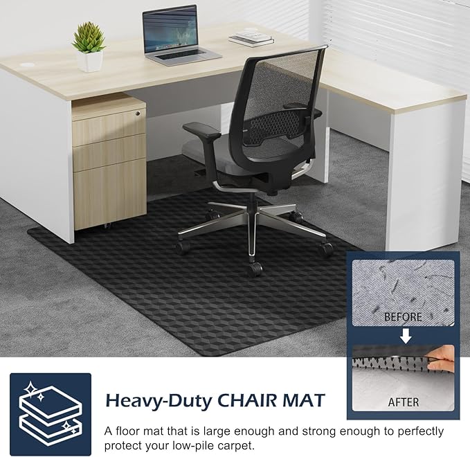 SALLOUS Chair Mat for Carpet 36" x 48" - 3D Geometric Chair Mat for Carpeted Floors, Heavy-Duty Carpet Protector Computer Desk Mat with Grips, Non-Slip Vinyl Floor Mat for Home Office, Black