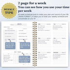 Undated Weekly Planner- Weekly Goals Notebook, A5 To Do List Planner, Habit Tracker Journal with Spiral Binding（Flower-2）