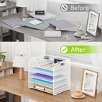 Cawukege 5 Tier Paper Organizer with Handle, Metal Mesh Desk Organizer File Folder Paper Letter Tray Desktop Document Sorter for Classroom, School, Office Accessories Organization and Storage - White