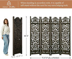 5.75Ft Room Divider Wood Screen, 33Lbs Durable MDF Carved Rustic Style Headboard, Reversible Freestanding Folding Partition Paravent for Home, 69 * 71 inch(H*W) - 4 Panels (Antique Brown)