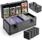 MewVeer Top Loader Storage Box with Key Locks, Trading Card Storage Case, Sports Card Box & Hard Cases Holds up to 300+ Top Loaders, 76 One Touch (35pt), 48 PSA/GMA, 43 CSG, 41 SGC, 36 BGS/HGA