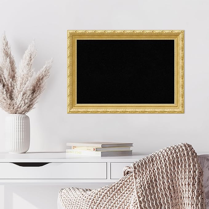Amanti Art Black Cork Board for Wall, 20x28 Vision Board with Gold Wood Frame, Medium Corkboard Office Decor for Home Organization, Traditional Corkboard Pinboard to Display Items for Home