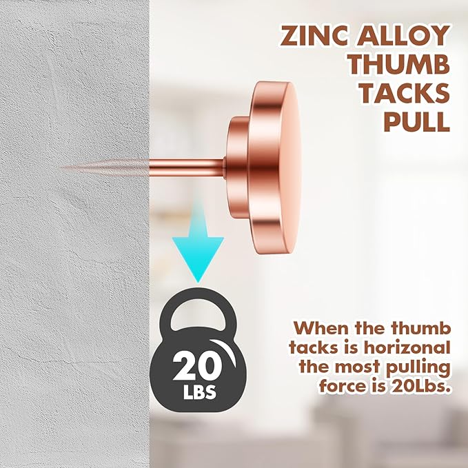 30 Pieces Rose Gold Thumb Tacks, Rose Gold Push Pins, Metal Push Pins for Wall, Wall Tacks, Wall Pins, Push Pins for Bulletin Board, Picture Hanging Nails, Picture Hanging Hooks