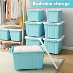 Nazhura 97 Quart Plastic Storage Bin, Stackable and Nestable Storage Boxes with White Lids and Secure Latching Buckles, Large Storage Container (Blue, 97Quart-6Pack)