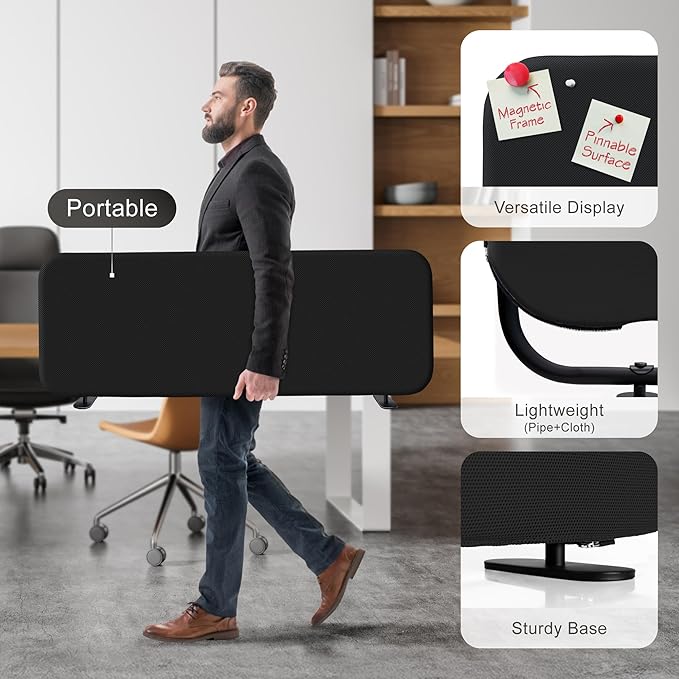 DECOLAB Desk Divider, Movable Desk Panel Privacy Partition for Home Office, Student, Classroom, Study, Free Standing, Scratch Resistance, 48"x18", Midnight