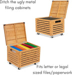 BIRDROCK HOME Rolling File Storage Organizer Box with Lid (New Version) - Bamboo Decorative Wood Hanging File Box for Letter/Legal Documents, Binders, Blankets - Durable Office Organizer - Natural