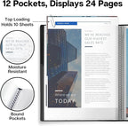 Dunwell Presentation Binder 12-Pocket, Displays 24 Pages, 8.5x11 Portfolio Binder with Plastic Sleeves, Storage and Organizer for Documents, Certificates, Projects, Photos (Blue)