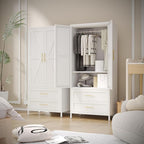SUPEER Metal Wardrobe Cabinet with 2 Drawers and Hanging Rod, 70.9" H Metal Armoire Wardrobe Closet with Adjustable Shelf for Bedroom, Laundry Room, Home,Office,Installation Required,White