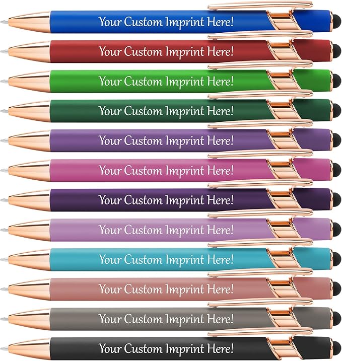 Personalized Pens in Bulk, Customized Engraved Pens with Name or Text, Black Ink Ballpoint Pens with Stylus for Business, Promotional Gifts, Events, Parties, Students, Gifts