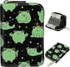 BWEGRHE Cute Credit Card Holder with Zipper, Princess Frog RFID-Blocking Card Case Small Wallet for Women Men, Multi-slot Card Organizer Case Travel Accordion Wallet