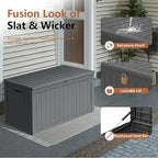 Decksplore 100 Gallon Outdoor Storage Box Waterproof, Lockable Resin Deck Box Patio Storage Bin for Pool Accessories Cushion Furniture, Garden Tools, UV-Resistant Outside Delivery, Grey