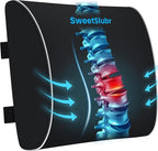 SweetSlubr Large Lumbar Support Pillow for Office Chair, Car Seats and Home Desks, Ergonomic Back Support with Double Adjustable Straps, Machine Washable Cover, Black