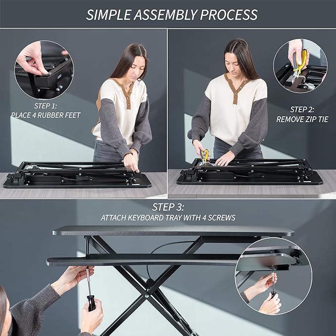 VIVO 26 inch Desk Converter, K Series, Height Adjustable Sit to Stand Riser, Dual Monitor and Laptop Workstation with Keyboard Tray, Rustic Vintage Brown Top, Black Frame, DESK-V026KN