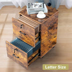 VINGLI 2-Drawer Small Rolling File Cabinet with Lock, Wood Filing Cabinet for Hanging Letter Size Filings with Tabs, Mobile Under Desk File Cabinets for Home Office, Rustic Brown, 27.2" H
