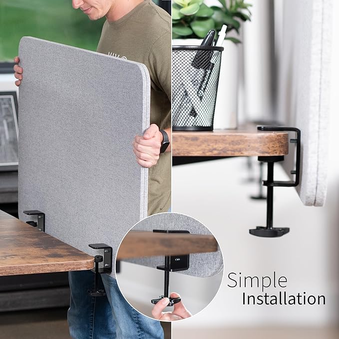VIVO Clamp-on 24 x 24 inch Privacy Panel, Sound Absorbing Cubicle Desk Divider, Acoustic Partition, Dark Gray, PP-1-V024D