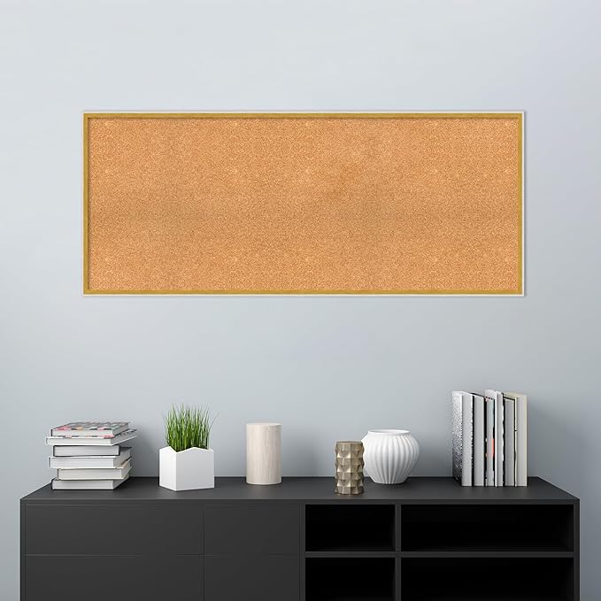 Amanti Art Natural Cork Board for Wall, 23x55 Vision Board with White Frame, Oversize Corkboard Office Decor for Home Organization, Modern Corkboard Pinboard to Display Items for Home Organization in