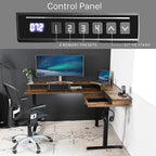 VIVO Electric 2-Tier Corner L-Shaped 63 x 55 inch Standing Desk, Height Adjustable, Memory Controller, Rustic Vintage Brown Top Black Frame, Black Drawers, DESK-E3CVN