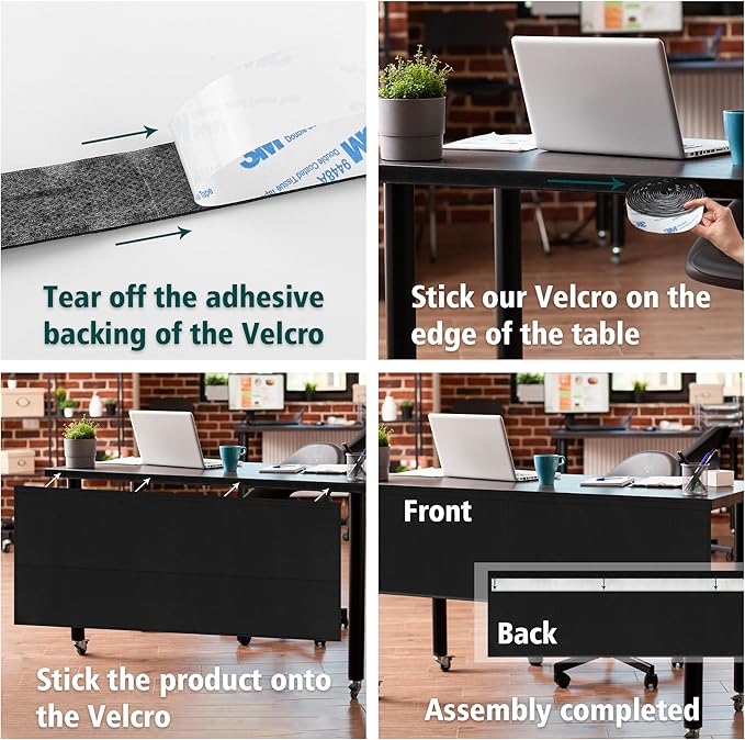 EcoBrisa 60" Under Desk Privacy Panel with Cable Management Organizer Sleeve Self-Adhesive Modesty Panel for Cord Organizer Pockets and Desk Skirt for Home Office or Standing Workstation