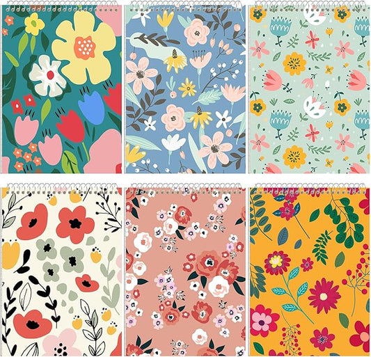 6 Pack 8.5 x 11'' Top Bound Office Steno Book Wide Ruled Double Sided Spiral Notebooks Reliable White Paper 70 Sheets/Pad Pastel Colors Covers for Writing School Notes (Floral Color)