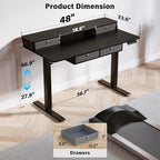 Kingant 48 x 24 Inch Electric Standing Desk with 4 Drawers, Height Adjustable Sit to Stand Computer Desk with Storage Shelf and C-Clamp Mount Compatibility for Home Office, Black