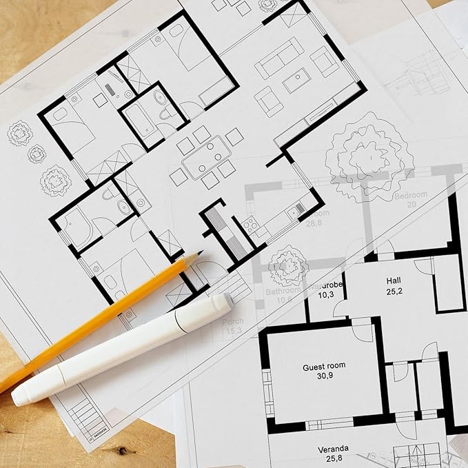 Gilprop 10 Sheets Architectural Vellum Paper 18" x 24" Drafting Vellum Tracing Sheets White Translucent Drafting Paper Rag with Border and Title Block for Drawing Sketching Architecture Building