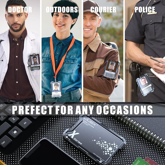 LIUGX Walnut Wood Card Holder/Badge Holder/Portable Wallet with Metal Clip -Rugged ID Credit Card Holder (Holds 1 to 4 Cards) for Office Police Worker Outdoor