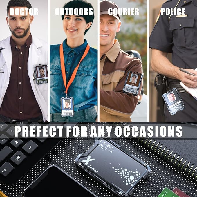 LIUGX Carbon Fiber Badge Holder, ID Card Holder with Metal Clip - Heavy Duty Portable Wallet (Holds 1 to 4 Cards),for Office Police Worker Outdoor,Black