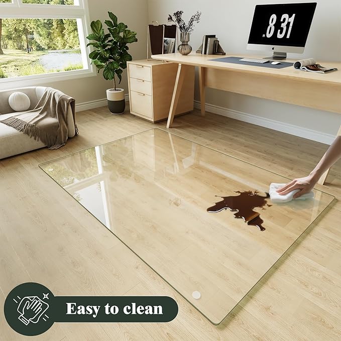 Koonmi Tempered Glass Chair Mat for Hardwood Floors & Carpets, 48" x 72“ Transparent Heavy Duty Office Floor Protector with Noise-Free Gliding Shatterproof for Home Office Desk