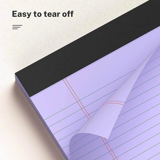 300 Sheets Purple Legal Pads 8.5 x 11 College Ruled Paper 6-Pack Note Pad Narrow Ruled 50 Sheets per Notepad Perforated Writing Pad Durable Sturdy Back 8x11 Pads of Paper