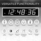 Ivation Huge Oversized 72" Large Digital LED Clock | Big Digital Clock w/Multi-Function Display – Stopwatch, Timer, Alarms, Temp & Date | 6 Brightness Levels, Time Memory & Remote (White)