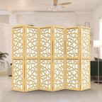 VINGLI 70'' H Room Divider, Non-Woven Fabric Privacy Screen, Indoor Partition Wall Dividers, Freestanding Hinged Space Separator with Modern Unique Pattern (Gold, 6 Panel)