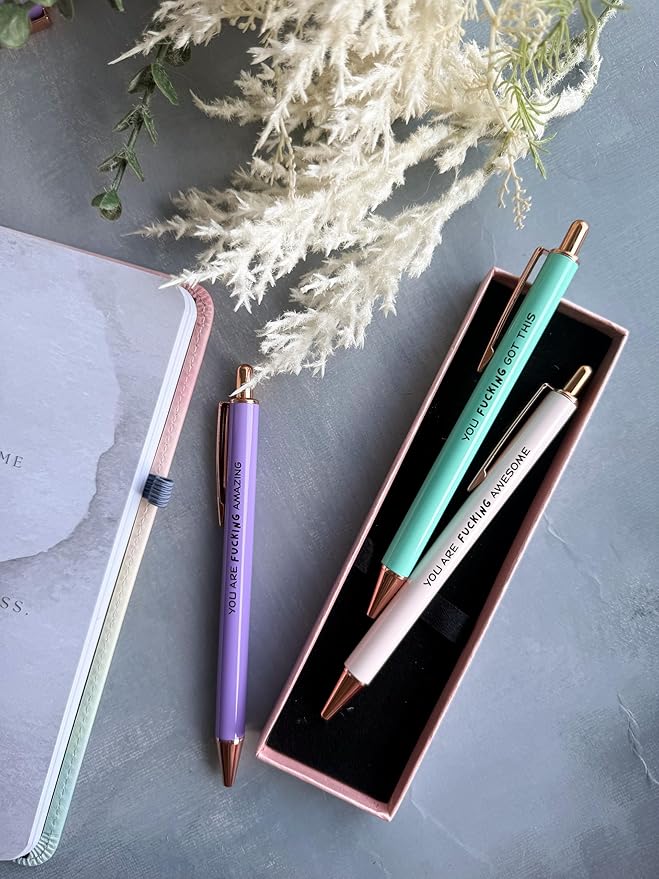MESMOS Fucking Awesome Pen Set, Inappropriate Funny Gifts for Women and Friends. Fun and Motivational Office Pens for Coworkers, German-Made Ballpoint Ink