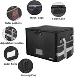 ENGPOW File Box with Lock, Fireproof Document Box with Pockets, Collapsible File Organizer Filing Storage Cabinet with Handle, Portable Home Office Safe for Hanging Letter/Legal Folders,Black,2 Pack