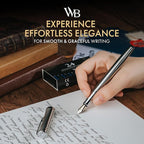 Wordsworth & Black Fountain Pen Set, Fine Nib, Includes 24 Pack Ink Cartridges, Ink Refill Converter & Gift Box, Chrome Finish Finish, Calligraphy, [Silver Chrome], Perfect for Men & Women