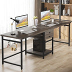 Tribesigns 79 Inch Extra Long Desk, Two Person Desk with 2 Drawers, Double Computer Table with Storage Shelves, Writing Table for Home Office, Grey