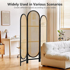 Asnefeli Room Divider 3 Panel, Hand-Woven Rattan Room Divider with Wooden Frame, Unique Design Foldable Privacy Screen, Portable Freestanding Partition Screen for Home Office, Bedroom, Black