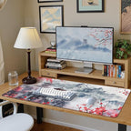 iCasso Desk Protector Mat, Large Japanese Mouse Pad, Stable Rubber Base Mousepad with Stitched Edges, Keyboard Mouse Mat Desk Pad for Work, Game, Office, Home(Sakura)