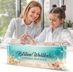 Personalized Name Plate for Desk Custom Acrylic Desk Name Plate Custom Employee Appreciation Gifts Office Gifts for Women, Men, Boss, Coworkers, Teacher, Nurse (Blue Underwater World)